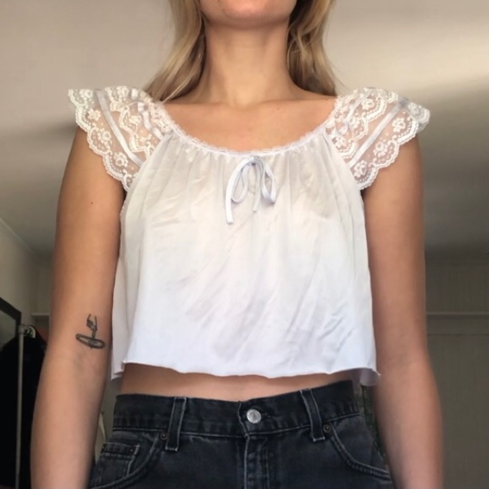 Vintage light blue lace tank top